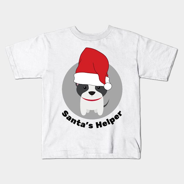 Cute Christmas Dog, Santa's Helper, Christmas Family Pyjama Top Design Kids T-Shirt by Coralgb